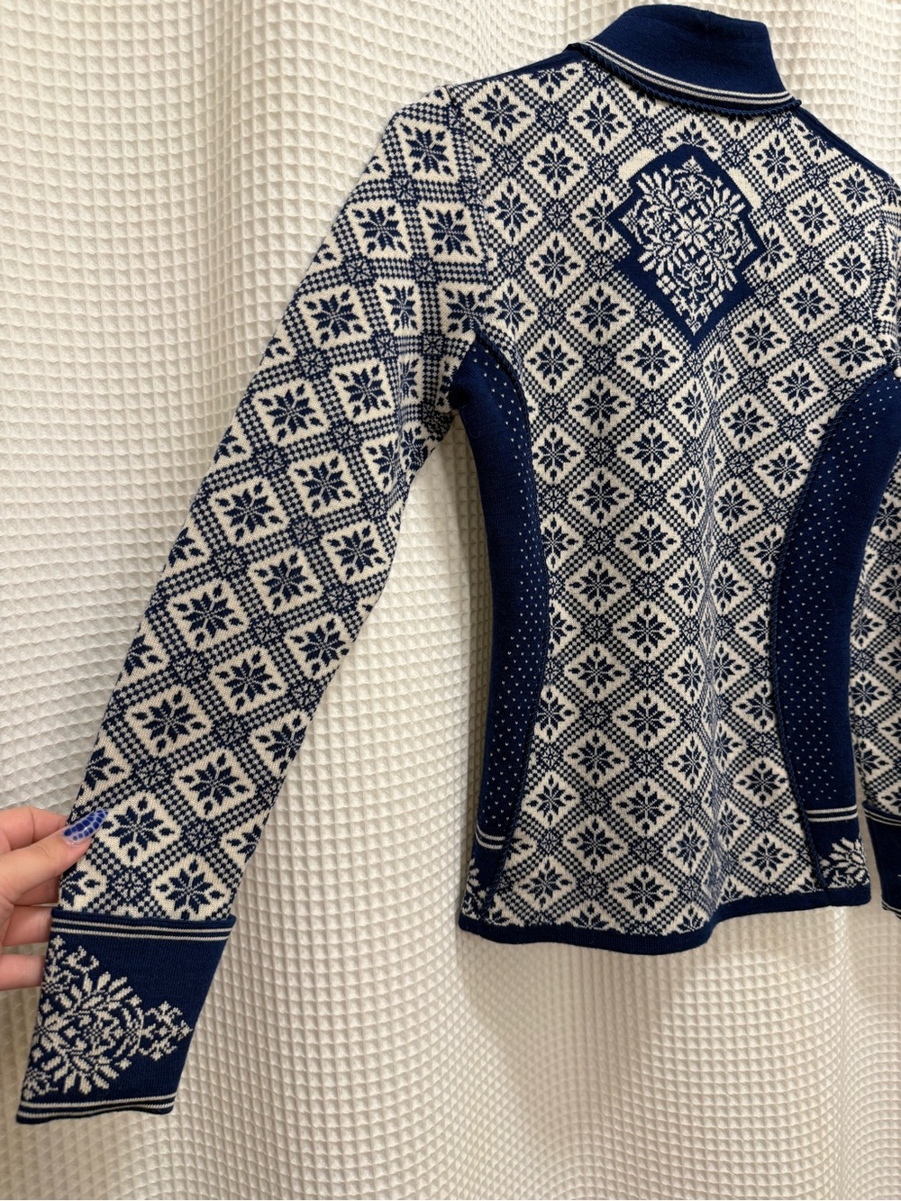 Dale of Norway - Navy and White Patterned Zip-Up Women's Jacket - Picture 12 of 15